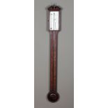 AN 18TH CENTURY MAHOGANY AND CHEQUERED LINE INLAID STICK BAROMETER, John Giusani, Wolverhampton c.