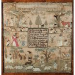 A LATE 18TH CENTURY SAMPLER WORKED BY CENCE CADMAN 1782, in coloured silks on linen with a