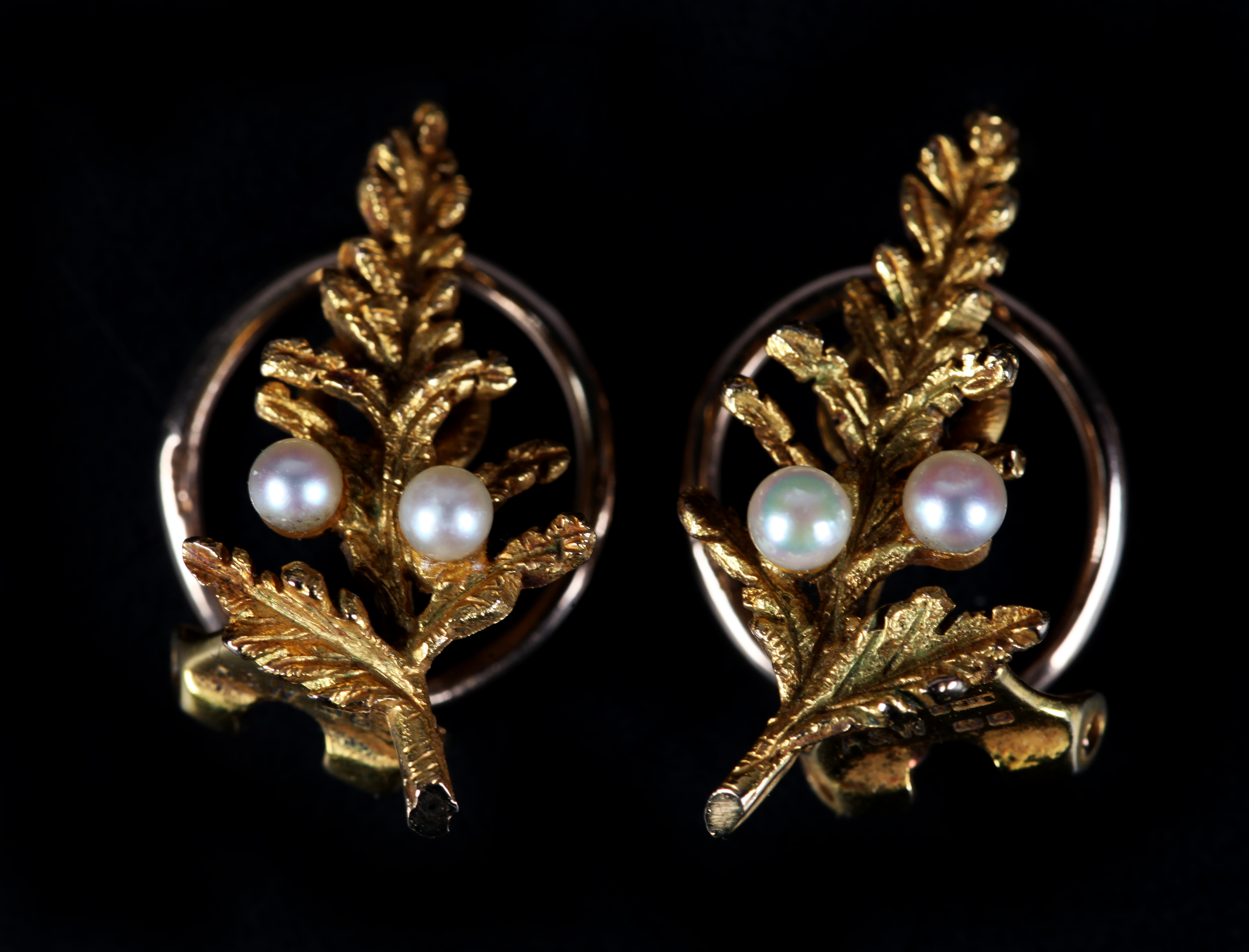 A PAIR OF SEED PEARL SET CHRISTMAS TREE EARRINGS by Alabaster and Wilson in 9ct gold c.1963 each