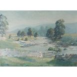 ARR STEPHEN DENISON (1909-1965) The Ghaistrills, Grassington, river landscape with fisherman, oil on