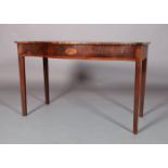 A GEORGE III MAHOGANY SERPENTINE FRONT SERVING TABLE, the top satinwood crossbanded, boxwood and