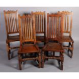 A HARLEQUIN SET OF FIVE LATE 17TH CENTURY OAK RAIL BACK CHAIRS with shaped cresting rails and