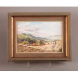 M E MORRIS - A ROYAL WORCESTER PORCELAIN PLAQUE painted with an extensive summer landscape with