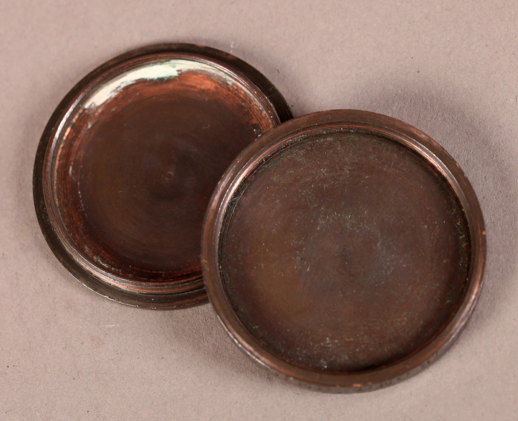 A BRITANNIA COPPER CARTWHEEL PENNY 'SMUGGLERS' BOX with screw top, the rim engraved 'H Gibson, - Image 2 of 2