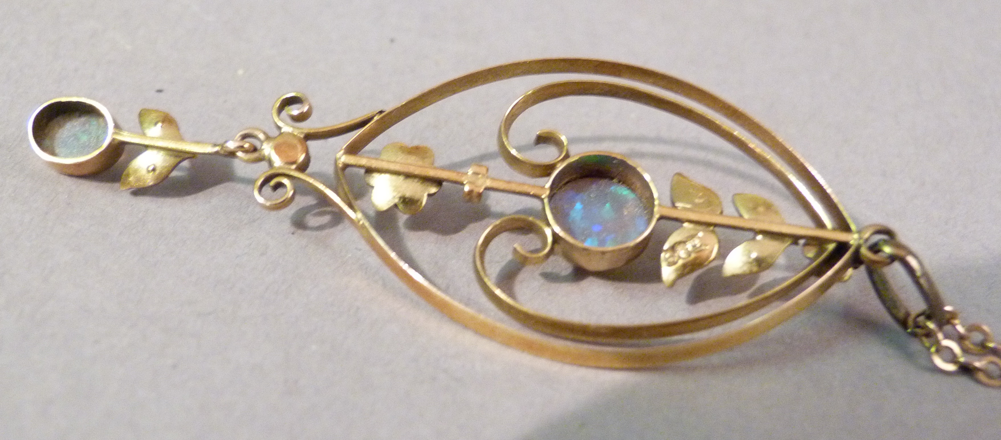 AN EDWARD VII OPAL AND SEED PEARL PENDANT in 9ct gold, the circular and oval cabochon opals collet - Image 2 of 3