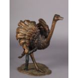 BERGMANN - A COLD PAINTED BRONZE, model of an ostrich, realistically modelled, running with wings
