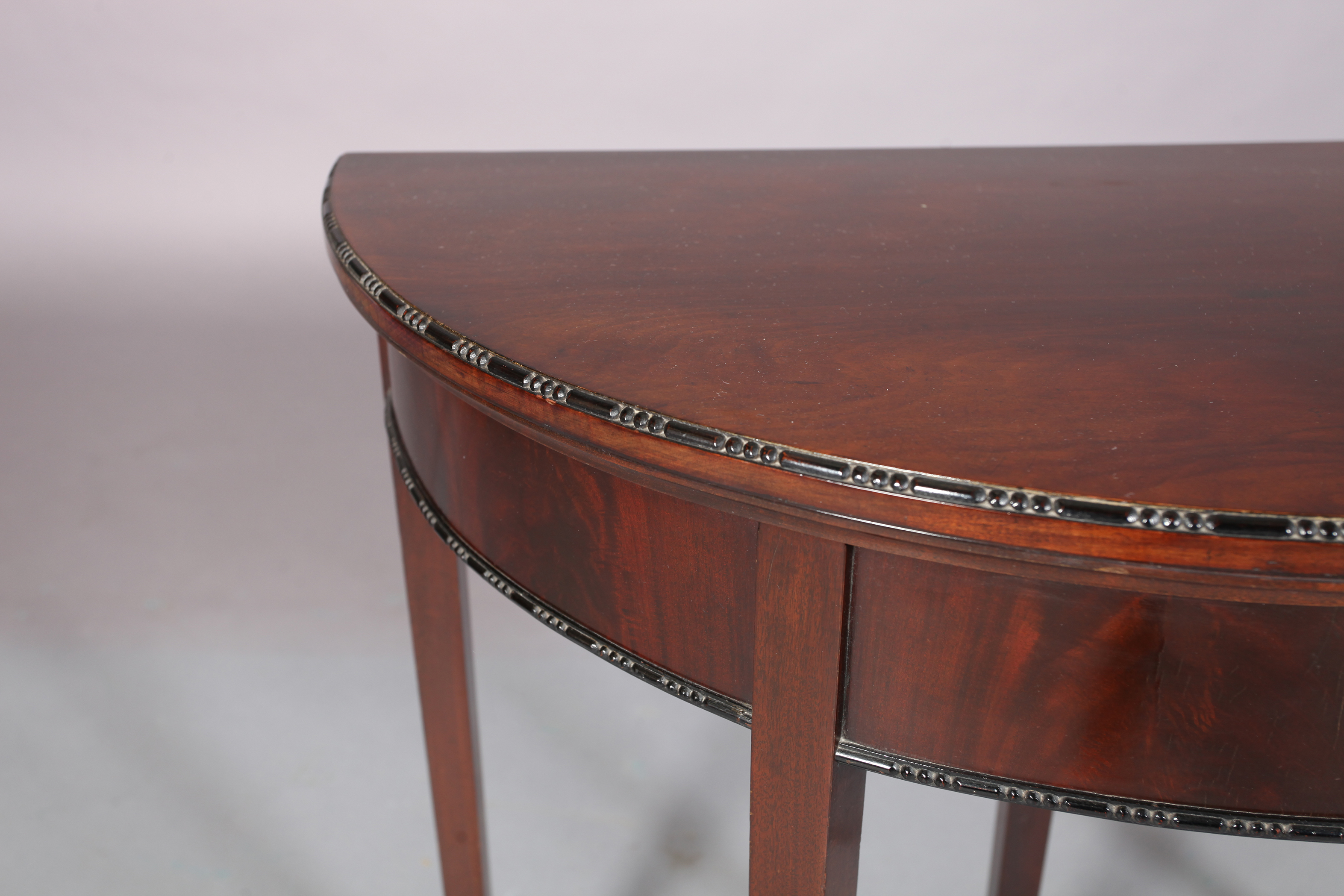 AN EDWARD VII MAHOGANY CARD TABLE in George III style, the D-shaped top with bead and reel carved - Image 3 of 3