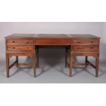 A VICTORIAN MAHOGANY SLOPE TOP CLERK'S DESK, the top with three gilt tooled brown leather panels and