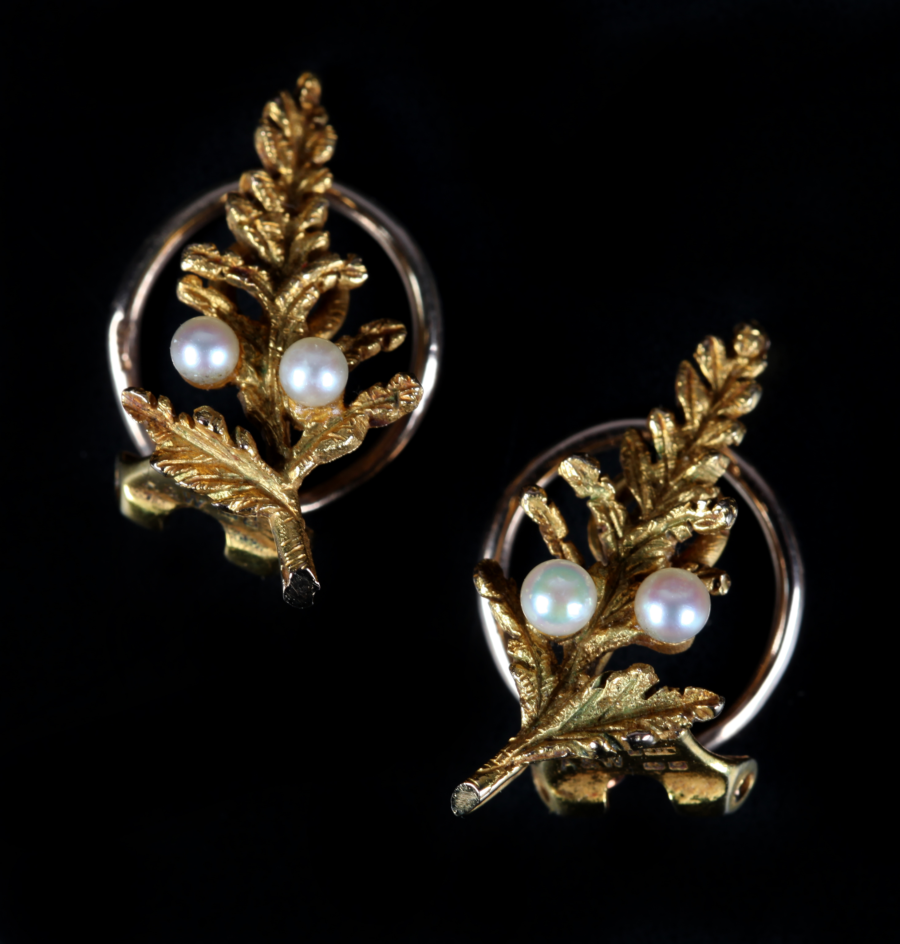 A PAIR OF SEED PEARL SET CHRISTMAS TREE EARRINGS by Alabaster and Wilson in 9ct gold c.1963 each - Image 2 of 2