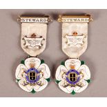 TWO SILVER GILT AND ENAMELLED MASONIC MEDALS, London 1922, each as a white rose and coat of arms,