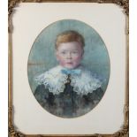 ENGLISH SCHOOL c.1900 Portrait of a young boy with a lace collar, oval, watercolour, 42cm x 34cm