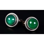 A PAIR OF EARRINGS BY GEORG JENSEN No 86D collet set with a circular cabochon chrysophrase with