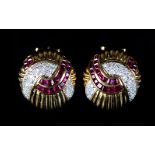 A PAIR OF ART DECO STYLE RUBY AND DIAMOND EARRINGS, the eight cut diamonds and calibre cut rubies