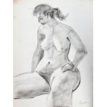 ARR DRUIE BOWETT (1924-1998) Female nude, three quarter length, charcoal, signed to lower right,