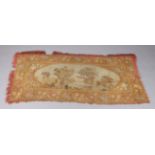 AN AUBUSSON STYLE TAPESTRY worked with a red roof manor house, water race and mill pond in a