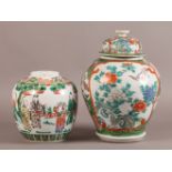 A CHINESE FAMILLE VERTE JAR DECORATED WITH FIGURES 16.5cm high and a Japanese baluster vase and
