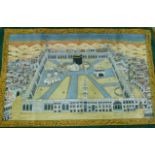 NORTH INDIAN SCHOOL, c.1900, an aerial view of Mecca with calligraphic outer border, 58cm x 90cm