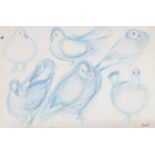 ARR DRUIE BOWETT (1924-1998) Study of six doves, blue crayon, signed to lower right, 39cm x 59cm,