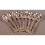 A SET OF NINE VICTORIAN SHELL AND THREAD PATTERN TEASPOONS by Henry Holland, London 1864,