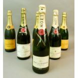 Champagne Veuve Clicquot, 3 bottles, Champagne Moet & Chandon, 3 bottles (6)