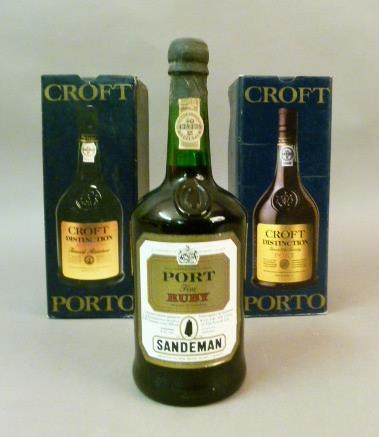 Croft Distinction, Finest Old Tawny Porto, 2 bottles, boxed, 1980s, Sandeman Port, Fine Ruby, 20%,