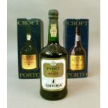 Croft Distinction, Finest Old Tawny Porto, 2 bottles, boxed, 1980s, Sandeman Port, Fine Ruby, 20%,