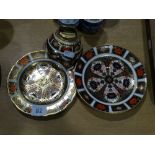 A Royal Crown Derby Old Imari Pattern Table Lighter & Two Circular Plates