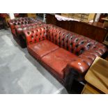 A Red Leather Chesterfield Two Seater Settee & Single Chair