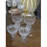 Three Pairs Of Etched Drinking Glasses