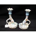 A Pair Of 20th Century Continental China Chamber Sticks With Floral Decoration