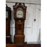 An Antique Oak & Mahogany Crossbanded Long Case Clock, The Arched Painted Dial Having An 8 Day