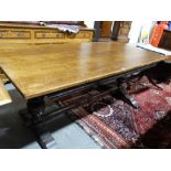 A Mid 20th Century Elizabethan Style Oak Refectory Table On Bulbous Pineapple Supports, 72 X 36"