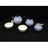 A Fifteen Piece (4 Place Setting) Russian Manufacture Blue & Gilt Decorated Tea Set, Together With