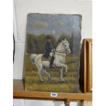 An Unframed Oil On Canvas Study Of A Military Figure On Horseback, Monogrammed