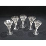 Five Matching Vine Etched Wine Glasses With Air Twist Stems