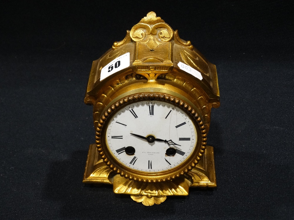 A Gilt Metal Encased White Circular Dial Mantel Clock (Lacking Plinth) The Dial Marked Hausburg,