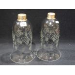 A Pair Of Grape & Vine Etched Trumpet Vases With Plated Stems