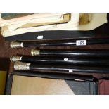 Four Ebony Finish Silver Topped Canes