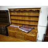 A Quality Reproduction Oak & Mahogany Crossbanded North Wales Dresser, Having A Three Shelf Rack