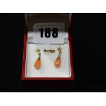 A Pair Of 9ct Gold Jade Tear Drop Earrings