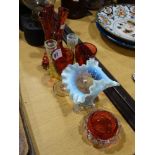 A Pair Of Cranberry Tinted Stemmed Glasses, Together With An Opaline Glass Vase Etc (7)