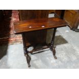 A Late 19th Century Mahogany Finish Side Table On Turned End Supports & Stretchers