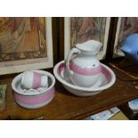 An Edwardian Staffordshire Pottery Pink Banded Wash Set