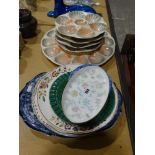 A Group Of Mixed China & Pottery Plates To Include A Green Basket Weave Plate