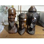 Three Hardwood African Carved Busts