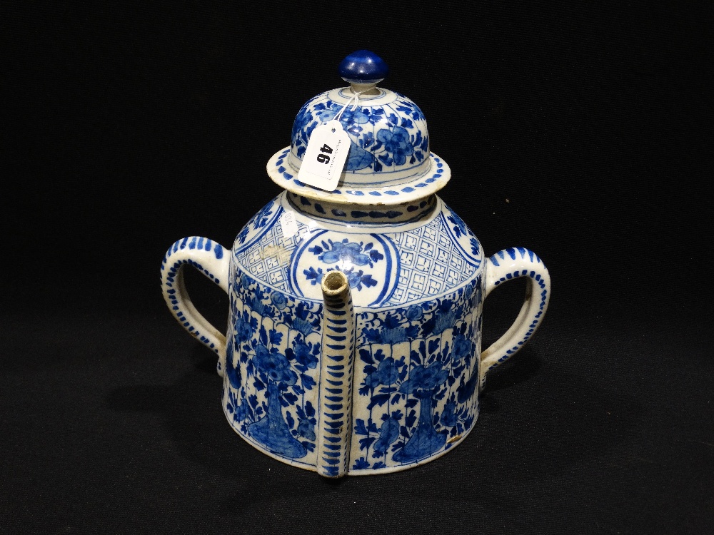 An 18th Century Dutch Delft Blue & White Posset Pot & Cover, 12" High