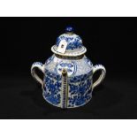 An 18th Century Dutch Delft Blue & White Posset Pot & Cover, 12" High