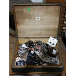 A Wooden Box Of Costume Jewellery