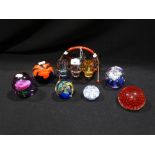 Six 20th Century Glass Paperweights, Together With A Liqueur Set