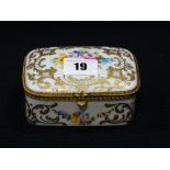 A 20th Century French Porcelain & Gilt Metal Lidded Casket With Painted Floral Sprays